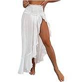 SHENHE Women's Swimsuit Coverup High Slit Sarong Smocked Ruffle Maxi Beach Skirt Cover Ups