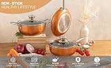 Nuovva Non-Stick Copper Cookware 5-Piece Set Induction Oven Safe with Lids view 8