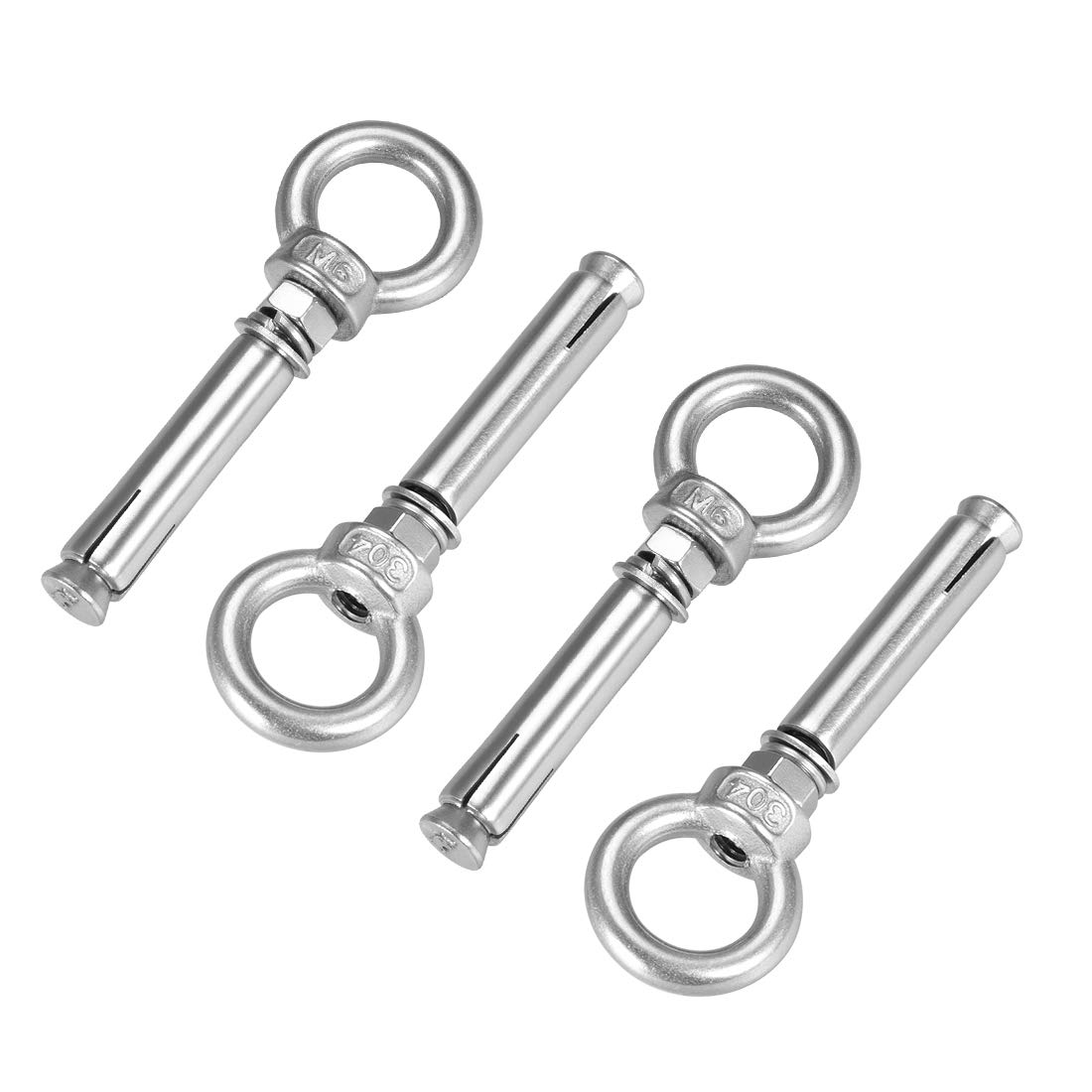 sourcing map M6 x 60 Expansion Eyebolt Eye Nut Screw with Ring 304 Stainless Steel Anchor Raw Bolts 4 Pcs
