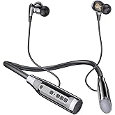 HURKEYE Bluetooth Headphones Neckband 100 Hours Extra Long Playback with Microphone Headset, 4 Speakers Heavy Bass Noise Reduction in Ear Wireless Earbuds Waterproof Running Workout (Black)