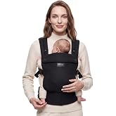 Momcozy PureHug Baby Carrier - Ergonomic, Cozy and Lightweight for 7-45 lbs | Easy to Put On for Baby 3-24M, Hip-Healthy, 3D EVA Lumbar Support, X-Straps for Even Weight Distribution, 100% Cotton, Black