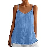 Womens Tank Tops Summer Casual Sleeveless V Neck Camisole Loose Fit Spaghetti Strap Cami Shirts