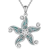 CRMAD Ocean Beach Necklace for Women Sterling Silver Starfish Wave Ocean Jewelry Gifts