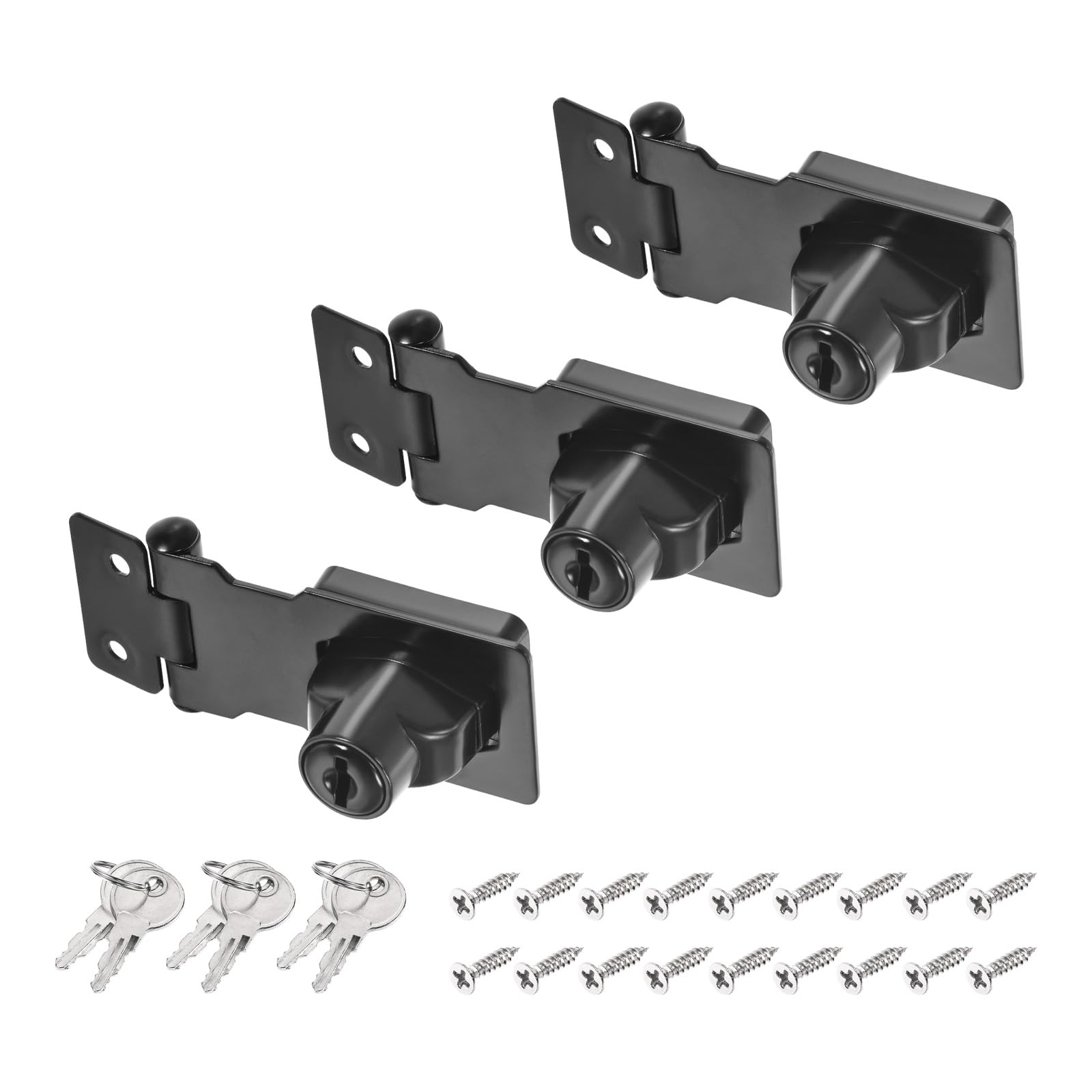 PATIKIL Keyed Hasp Locks, 3 Pack 2.5 Inch Twist Knob Locking Hasp Lock Metal Safety Hasp Latches for Cabinet Small Door, Keyed Different, Black