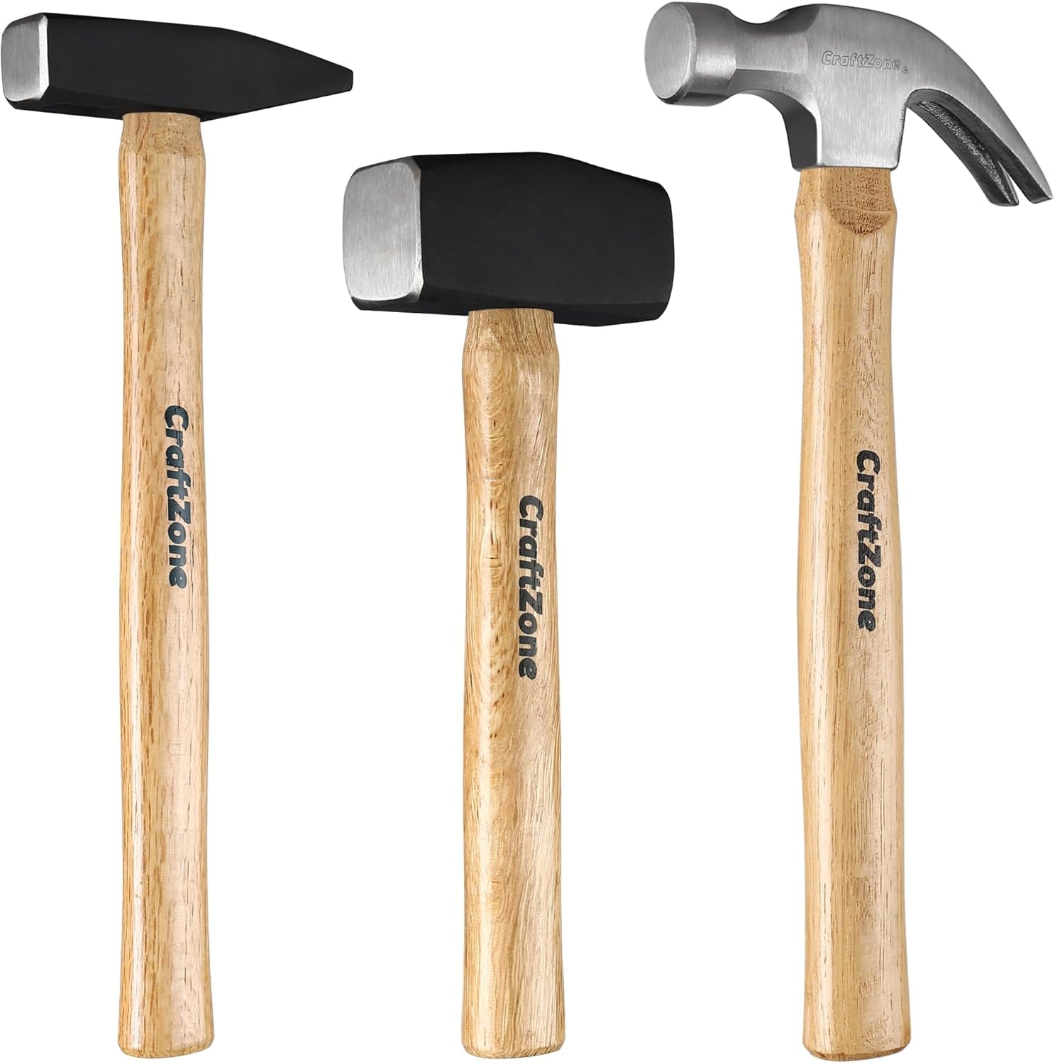 Photo 1 of 3PC Hammer Set Woodworking Tool - Claw Hammer 16oz | Sledge 3LB | Engineers' 500G DIY/Home/Office/Craft Wooden Handle