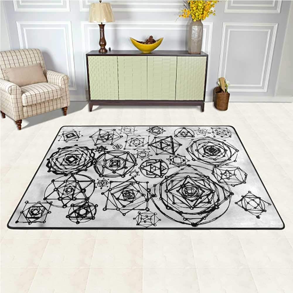 Carpet Sacred Geometry, Occult Symbols Art Soft Bedroom Rugs with Water Resistant Rubber Back Anti-Slip 7 x 7 Feet