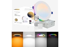 POWERASIA 6 Pack 6 Inch Smart LED Recessed Lighting with RGB Back Light, 12W 1200LM Smart LED Recessed Lights with Junction Box, 2700K-6000K Color Changing Work with Alexa/Google Assistant/Siri, Hub INCL