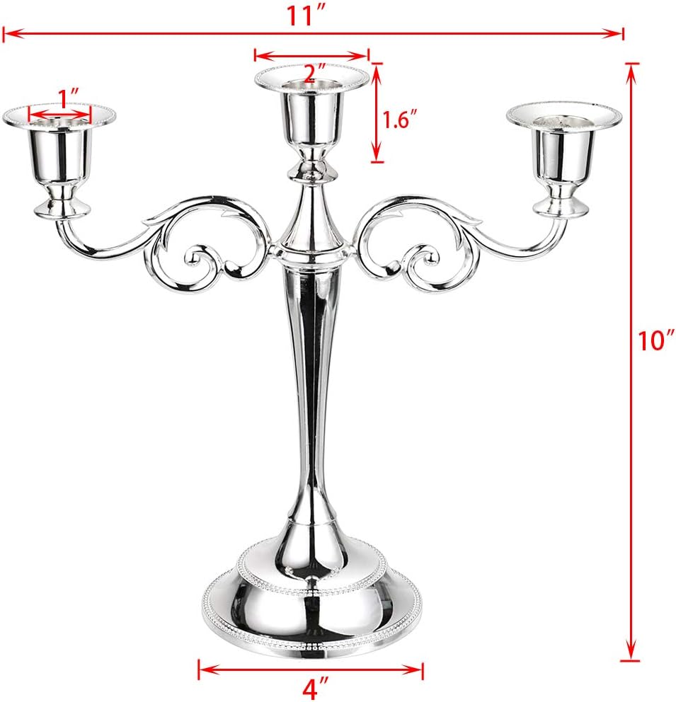 SUMNACON Metal Candelabra 3 arms Candle Holders Stand For Wedding Dinning Party (Silver) - Image 3