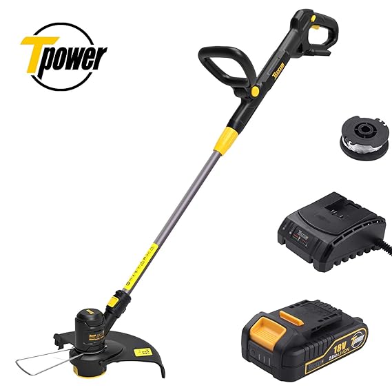 TECCPO Grass Trimmer, 18V 2.0Ah Cordless Grass Trimmer, Automatic Line