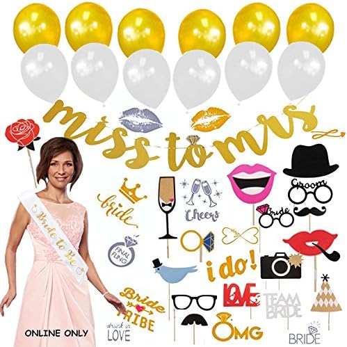 Bachelorette Party Decorations Kit: Bridal Wedding Shower Set For Bride To Be, Supplies And Gifts For Bride Photo Booth Props Bride Banner, Sash Goodies Great Bachelorette Present For Girls Night Out