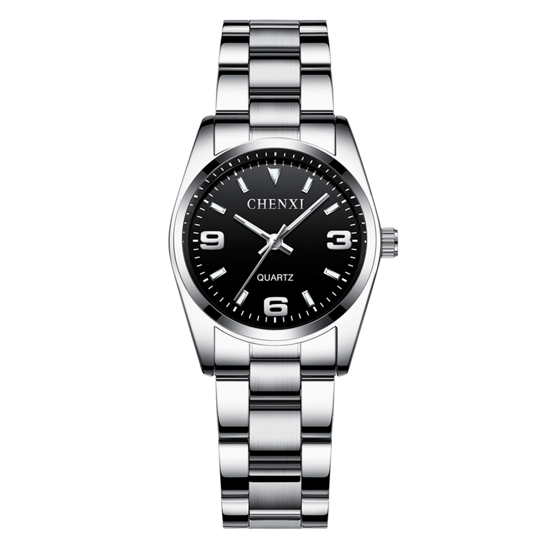 JewelryWe Couple Watches Gift Set: His and Hers Stainless Steel Wristwatch Analog Big Numerals Lunimous Hands Quartz Watch Casual Business Dressing Watches