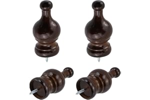 T Tulead Wood Curtain Rod Finials 1.38-Inch Wooden Finials Decorative Screw Curtain Rod Finials Drapery Pole End Cap Brown 4PCS