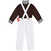 fun shack Candy Factory Worker Costume Kids, Halloween Costumes for Kids | Brown Long-sleeve Shirt with Striped Cuffs, High Ribbed Neckline Included, Perfect for Halloween, Fun for Dressing Up