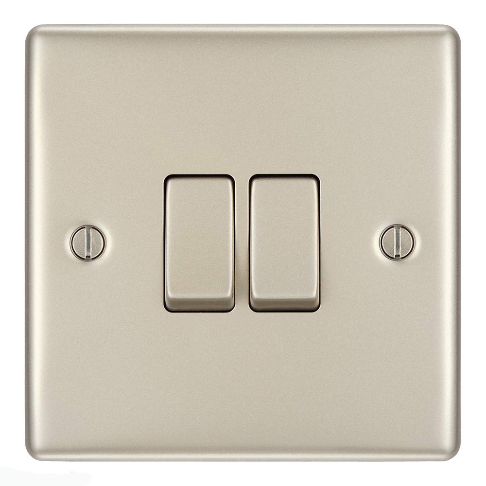 BG Electrical npr42 Double Light Switch, Pearl Nickel, 2-Way, 16AX