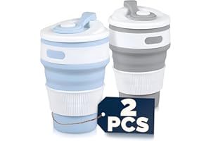 TESORRIO 2-Pack Сollapsible Cups for Traveling Reusable – 12oz Leakproof Coffee Travel Mug, Silicone, Foldable & Portable for Hiking, Camping, Office | Lightweight Collapsible Coffee Cups for Outdoor Use