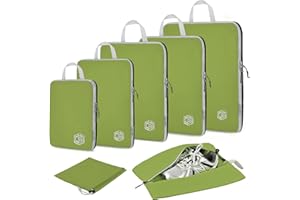 Dec-Mec 7Set Ultralight Nylon Compression Packing Cubes Expandable Packing Organizers for Carry on suitcase,Compression Cubes with Shoe Bag for Travel Accessories Luggage…