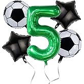 Soccer Birthday Party Decorations for Boys, 40 Inch Number 5 Balloons Green, Soccer Balloons 5th Birthday Decorations, World Cup Soccer Sports Theme Party Decorations. (Green 5)
