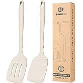Pack of 2 Silicone Spatula Turners, Non Stick Slotted Kitchen Spatula Set, Heat Resistant BPA Free Kitchen Utensils, One-Piece Design, Suitable for Flipping Fish, Eggs, Steak, Pancakes(KHAKI)