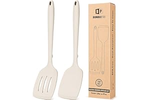 Pack of 2 Silicone Spatula Turners, Non Stick Slotted Kitchen Spatula Set, Heat Resistant BPA Free Kitchen Utensils, One-Piec