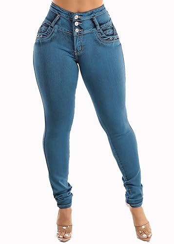 Moda Xpress Womens Juniors Light Wash High Waisted Butt Lifting Skinny  Jeans 10842A