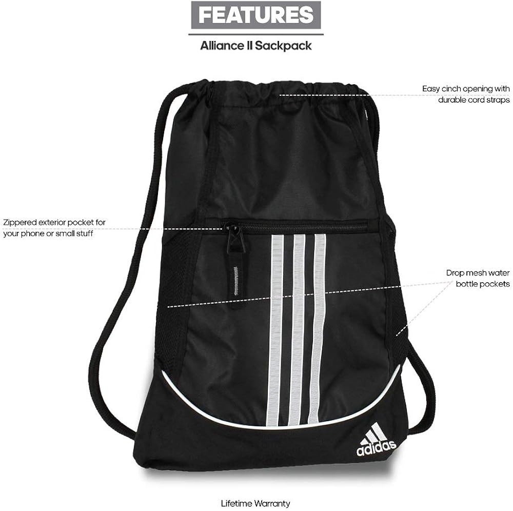 adidas Unisex Alliance II Sackpack, Black, ONE SIZE: Clothing