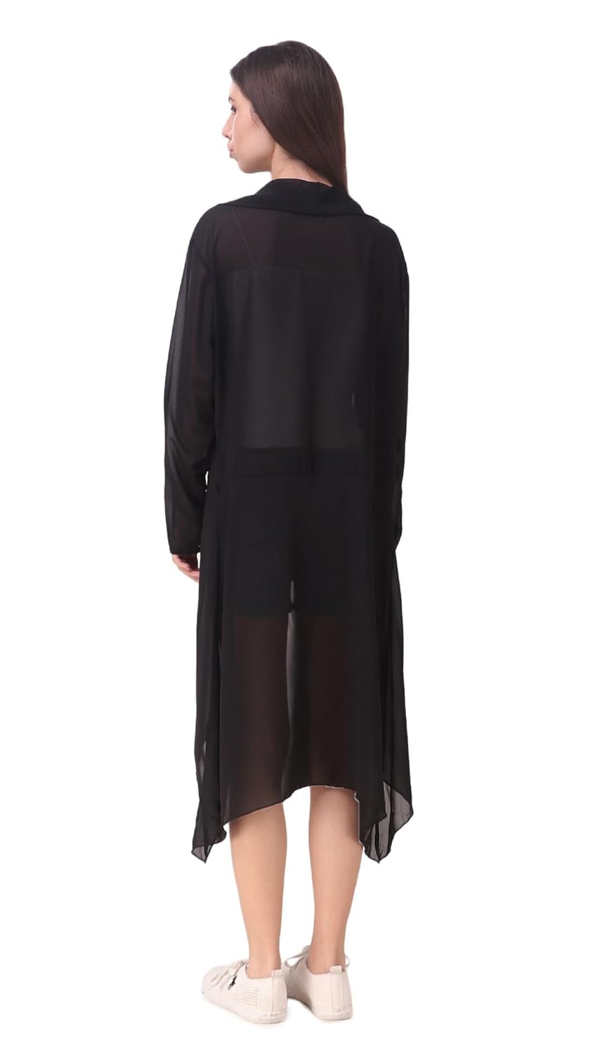 bfly women's georgette stylish long shrug (black & off-white)(pack of 2)