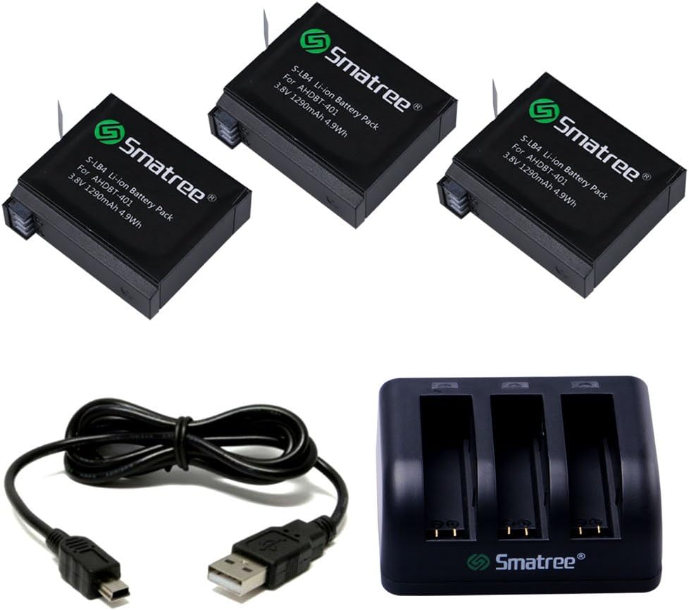 Smatree Battery (3 Pack) and 3-Channel Charger Compatible for Gopro Hero 4 (NOT for Hero 5) : Camera & Photo