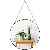 Hzxcuim 9.6-inch Modern Round Wall Mirror with Metal Frame and Hanging Chain, Suitable for Entryway, Hallway, or Bathroom Sma