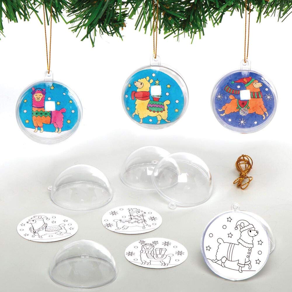 Baker Ross Festive Llama Colour in Baubles – Pack of 8, Bauble Craft Kits for Kids, Make Your Own Christmas Decorations (AX595) — image 1