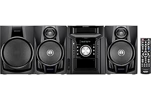 Sharp Bluetooth 350-Watt All-in-One Hi-Fi Audio Stereo Sound System with 5-Disc Multi-Play CD Changer, Cassette Deck, AM/FM Radio Tuner, Remote Control Plus 6ft Kubicle Aux Cable Bundle