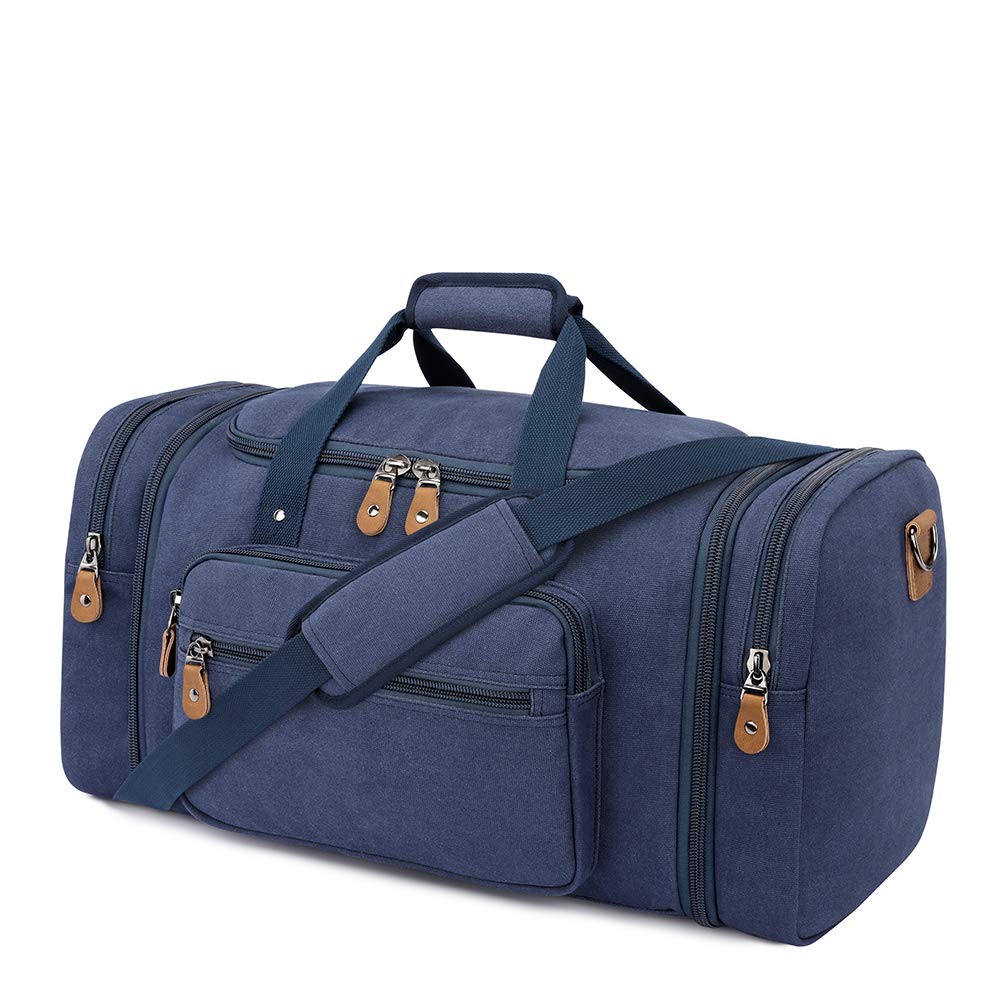 Gonex Expandable Canvas Holdall for Men, 50L / 60L Large Duffel with Multi-Pockets, Overnight Weekend Bag, Unisex Travel Duffle, Weekender Bag for Men & Women, Blue โ image 1