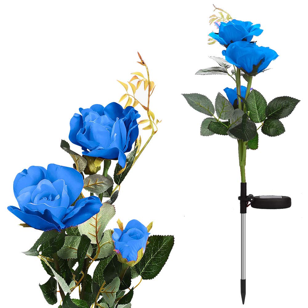 Outdoor Solar Flower Lights - Waterproof Solar Rose - Garden Decorations for Festival-Garden Backyard-Patio Pathway-Driveway - Blue