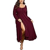 Women's Plus Size Milkmaid Dress Long Sleeve Square Neck Dress A-Line Flowy Maxi Wedding Guest Cocktail Formal Dresses