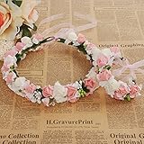 Meiliy Bridal Flower Garland Crown Flower Headband Hair Wreath Halo with Flower Wrist Corsage for Wedding Festivals (PINK)