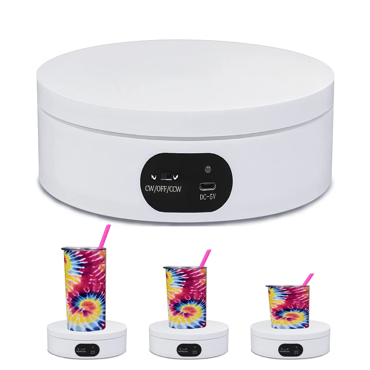 Exhibition Stand for Sublimation Tumbler, 360° Mute Electrical Rotating Show Stand for 20oz&30oz Sublimation Blanks Tumblers, Cup, Sublimation Tumblers Skinny Straight, Heat Press Cup. (White)