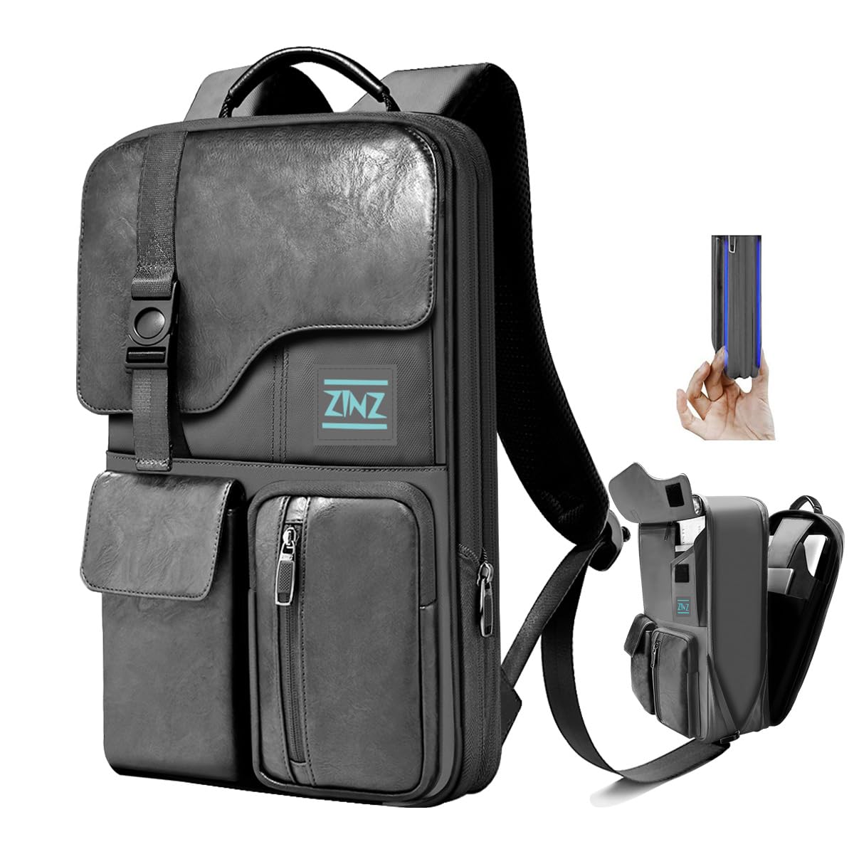 ZINZ Slim & Expandable Laptop Backpack 15.6 Inch Water Resistant Bag, Anti-Theft Travel Daypack for Men and Women, Gray — image 1