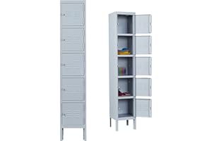 BYNSOE Metal Locker with 5 Door Employees Locker 5-Tier Storage Cabinet Locker for School Gym Office Hospital Steel Storage Locker (Gray)