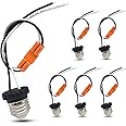 New orange heart E26 Socket Adapter, Medium Base Screw in Light Bulb Socket Pigtail for Led Ceiling Lights Downlight Retrofit Power Adapter Black (6 Pack)