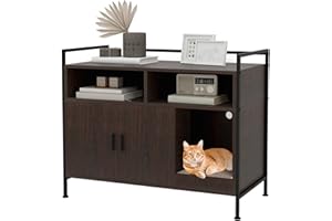 YU YUSING YUSING Litter Box Enclosure, Cat Litter Box Furniture Hidden, Cat Washroom Bench Storage Cabinet Large with Double Doors and Open Shelf for Bedroom, Living Room