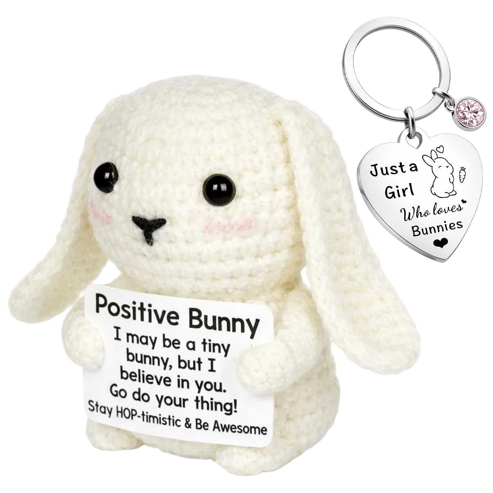 YciVhh Positive Bunny, Emotional Support Crochet Rabbit, Positive Crochet Animals With Encouragement Card And Keyring, Positive Rabbit Gifts For Desk Decor And Travel Comfort, Birthday Gifts