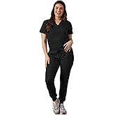 Green Town Scrubs for Women Scrub Set - Slim Fit Jogger Pant and Tuck-In V-Neck Top, 5 Pockets, Easy Care Uniform