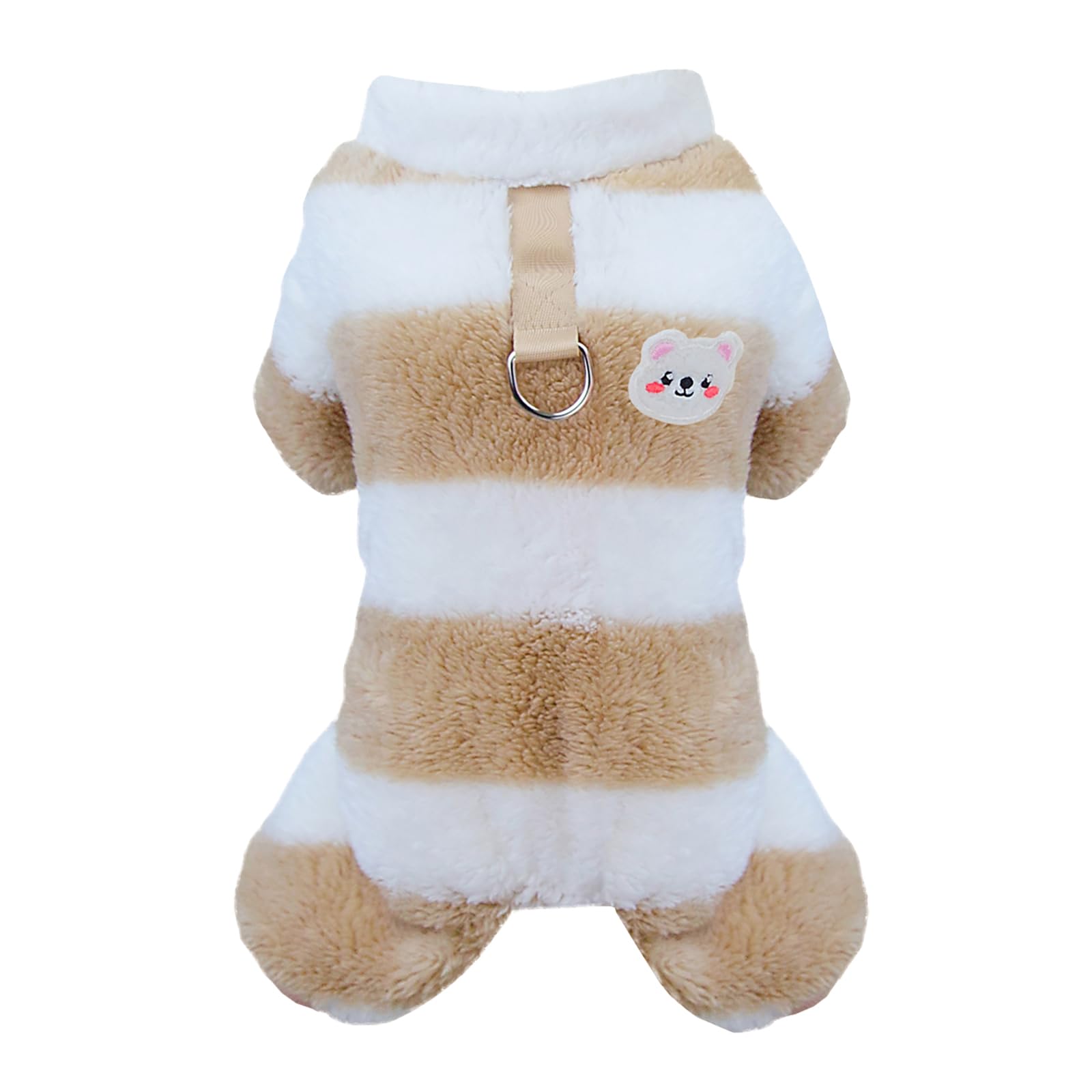 Izefia Dog Sweater Dog Clothes Fleece Dog Woolen Sweater Winter Warm Sweat Shirt 4 Legs Jumpsuit Pajamas Rainbow Stripe Sweater for Small Dog Medium Dog Cat Khaki M