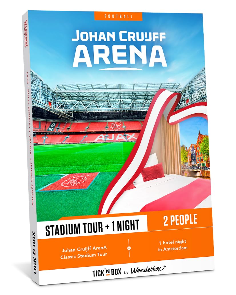 Tick&Box - Gift Box - JC Arena Stay - Visit the Home of Ajax, 1 night stay - Football Gift - Experience For Football Fans - Unique Experience for a true Amsterdam souvenir - Valid for 2 years