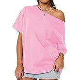 Dressmine Off The Shoulder Tops for Women Short Sleeve Shirt Trendy Oversized Tee Top Loose Summer Blouse Tunic