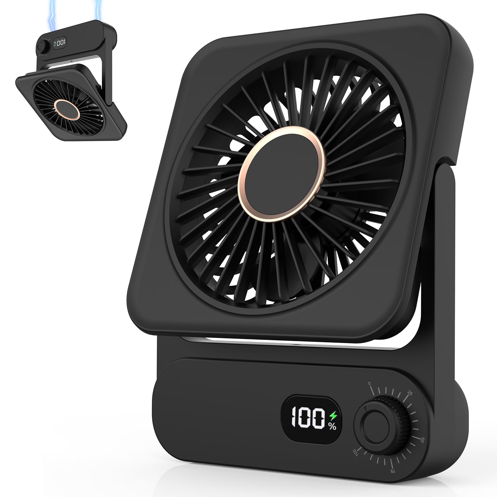 Ehoyal Magnetic Fan for Cruise Ship: 3600mAh Battery Powered & Plug-in, 100 Speeds, Digital Display, Small Portable Fan for Travel Cabin Ceiling Airplane RV Golf Cart, Cruise Must Haves List, Black