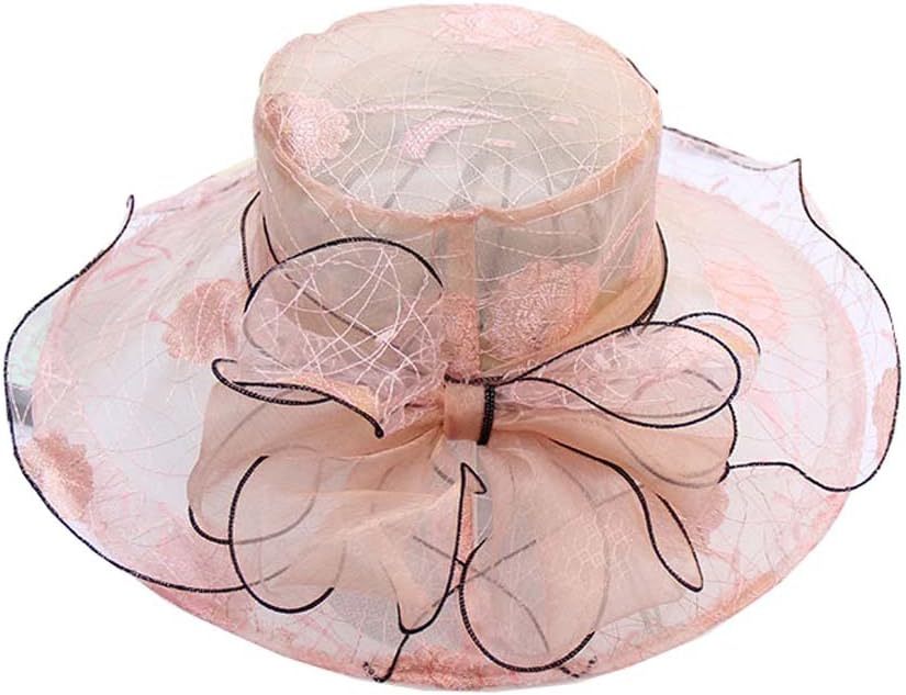 IVERIRMIN Women's Wide Brim Organza Church Kentucky Derby Hats (pink), Medium