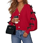 ZESICA Fall Bow Cardigans for Women Trendy 2026 Casual Long Sleeve Button V Neck Knit Sweater Outerwear Coats