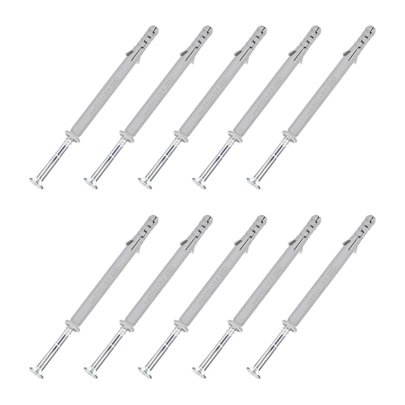 METALLIXITY Screws Plastic Expansion Pipe (8x100mm) 10Pcs, Plasterboard Plugs Self Tapping Screw - for Construction, Industry, Gray Expansion Tube