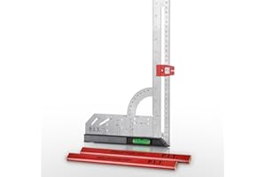 P.I.T. 12" Carpenter's Square with Bubble Level/Stainless Ruler, Stainless Steel Rafter Square for Angle/Measuring Marks and Drawing, Woodworking Tools,Multi-Purpose Square Tool