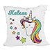 Personalized Mermaid Reversible Sequin Pillow, Custom Unicorn Stars Sequin Pillow (White/Rose-Gold)